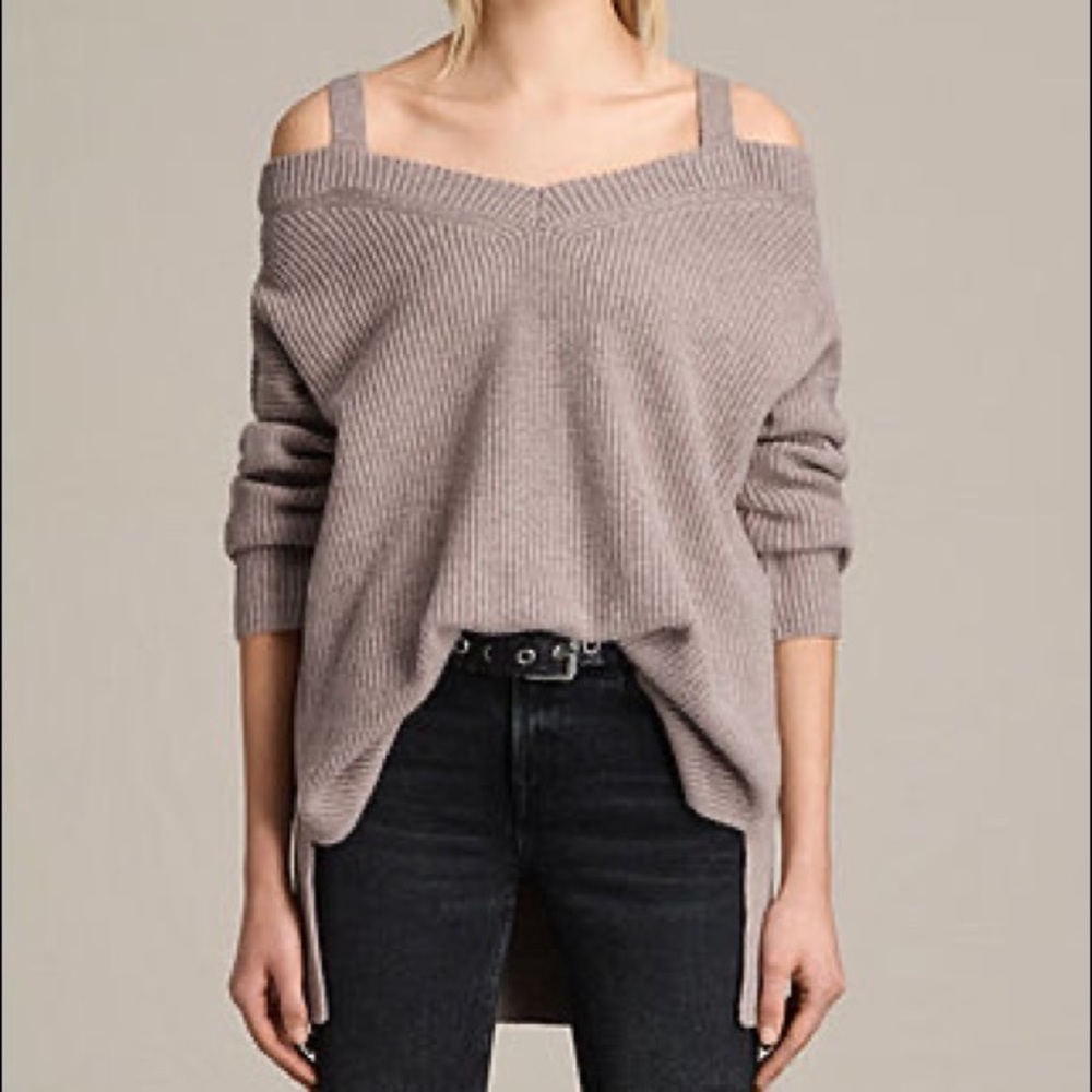 All Saints Off-shoulder Beige Sweater, Small